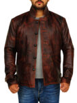 Men Dark Brown Distressed Leather Jacket