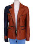 Blue Arm Women Leather Jacket