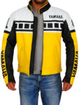 Yellow & White Biker Leather Jacket - Mauve Tree