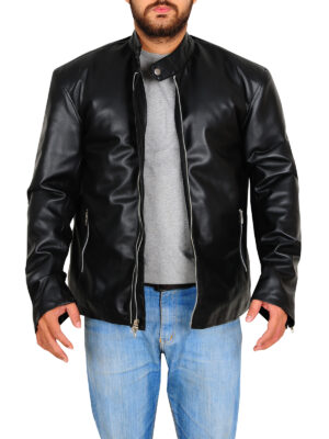 Double Zip Style Black Leather Jacket