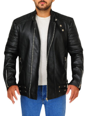 Pitch Black Snap Tab Leather Jacket