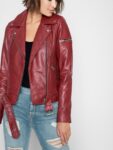 Women Red Wine Biker Leather Jacket