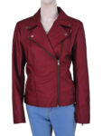 Simple Maroon Women Leather Jacket