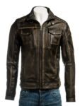 Men Vintage Biker Leather Jacket - Mauve Tree