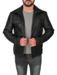 Men Basic Black Leather Jacket
