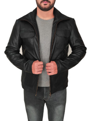 Men Basic Black Leather Jacket