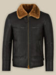 Traditional Black Shearling Jacket For Men