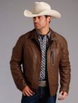 Men Cowboy Leather Jacket - Mauve Tree