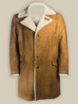 Men Brown Distressed Shearling Long Coat