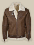 Men Umber Brown Shearling Leather Jacket