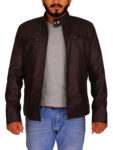 Brown Faux Leather Men Jacket