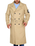 Beige Men Cotton Long Coat