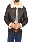 Men Dark Brown Shearling Leather Jacket