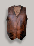 Men Distressed Brown Leather Vest - Mauve Tree