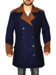 Men Blue Double Breasted Coat