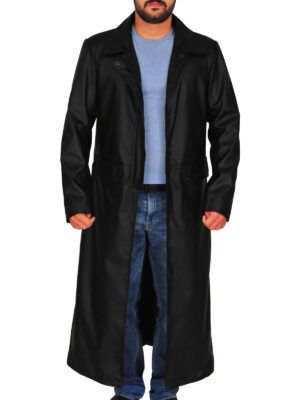Men's Black Leather Trench Coat