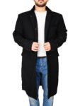 Casual Black Men Wool Coat