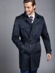 Men Plain Navy Blue Cotton Coat
