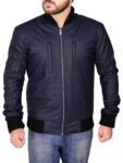 Navy Blue Varsity Leather Jacket
