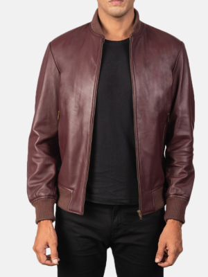 Best Quality Maroon Leather Bomber Jacket For Men