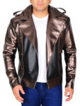 Shiny Cosplay Brown & Black Leather Jacket