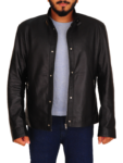 Men Black Snap Tab Collar Jacket