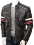 Men Classic Racing Leather Jacket - Mauve Tree