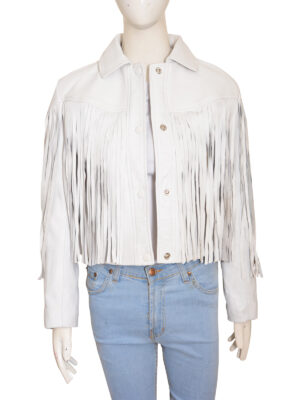 White Fringe Leather Jacket - Mauve Tree