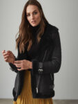 Women Black Shearling Leather Jacket - Mauve Tree