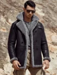 Men's Black Real Shearling Grey Fur Overcoat - Mauve Tree