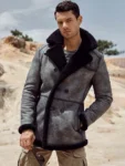 Drip Men Grey Shearling Leather Overcoat - Mauve Tree