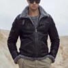 mauvetree men black aviator shearling leather jacket with grey fur