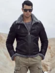 Puffed Shearling Black Men Sheepskin Leather Jacket - MauveTree
