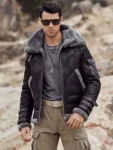 Men Motorcycle Black Shearling Leather Jacket - MauveTree