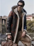 Fire Men's Black Shearling Long Coat - Mauve Tree