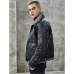 Black B3 Bomber Flying Shearling Leather Jacket - Mauve Tree