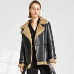 Women Boujee B3 Bomber Shearling Leather Jacket - Mauve Tree