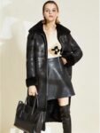 Women Sheepskin All Black Leather Coat - Mauve Tree