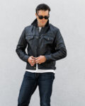 Fye Men Black Trucker Leather Jacket - MauveTree