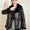 women all black sheepskin leather jacket