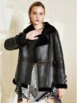 Ghosted Women Black Aviator Shearling Jacket - MauveTree